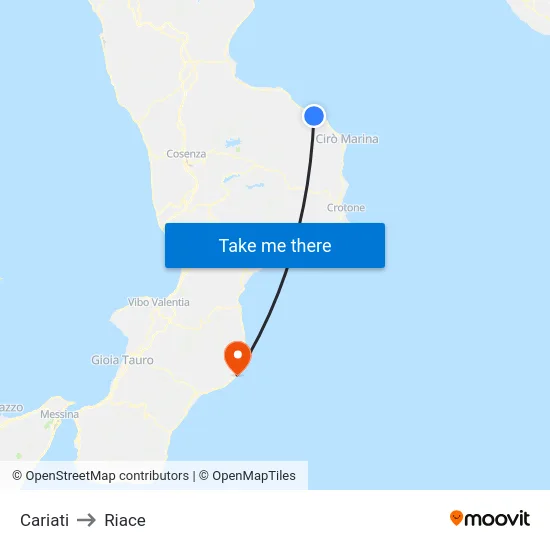 Cariati to Riace map