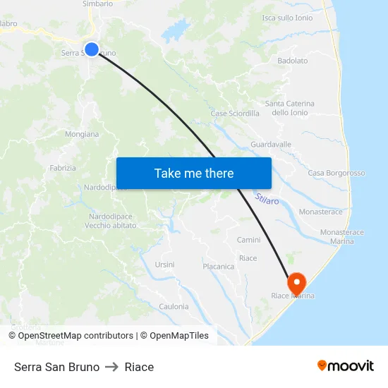 Serra San Bruno to Riace map