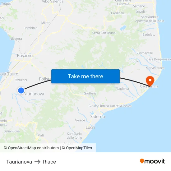 Taurianova to Riace map