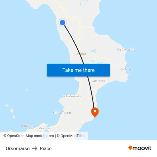 Orsomarso to Riace map