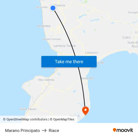 Marano Principato to Riace map