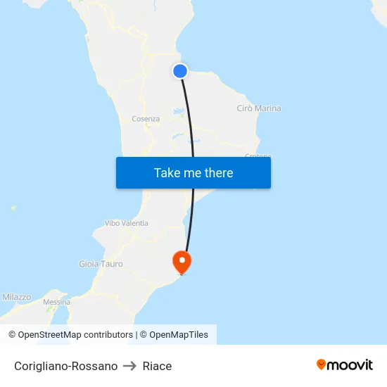 Corigliano-Rossano to Riace map