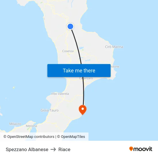 Spezzano Albanese to Riace map