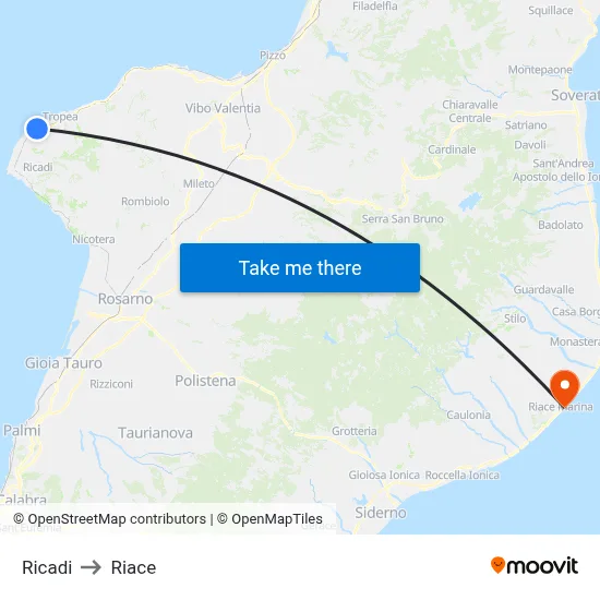 Ricadi to Riace map