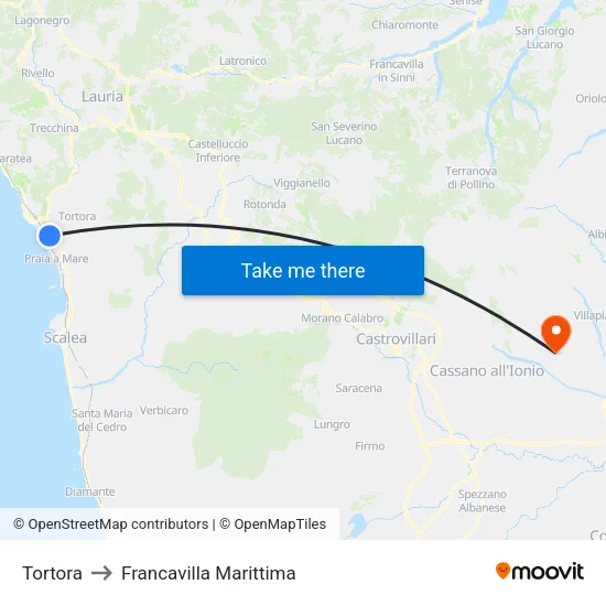 Tortora to Francavilla Marittima map