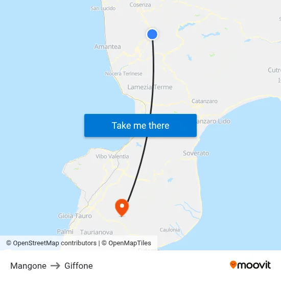 Mangone to Giffone map