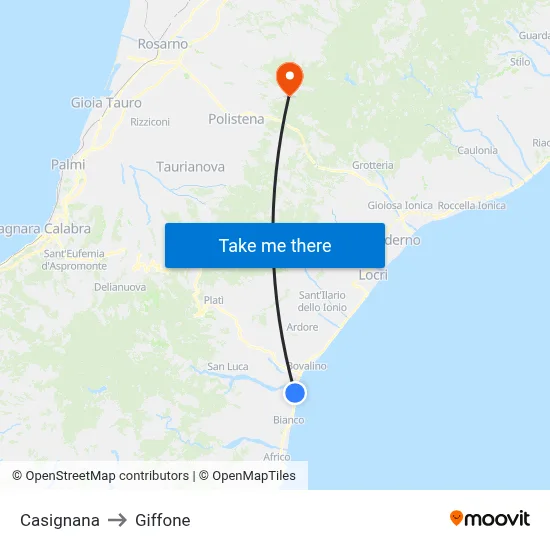 Casignana to Giffone map