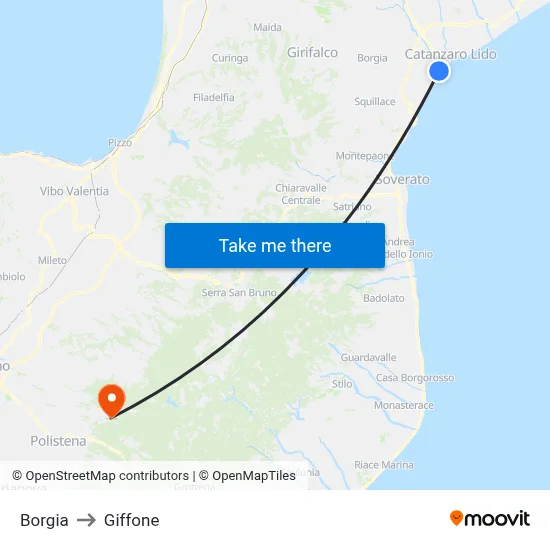 Borgia to Giffone map