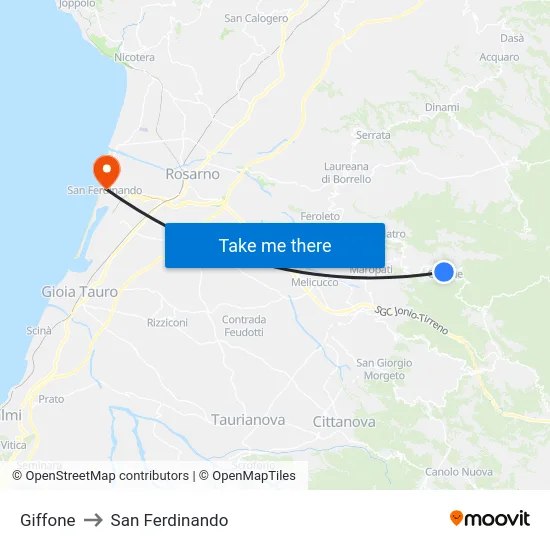 Giffone to San Ferdinando map