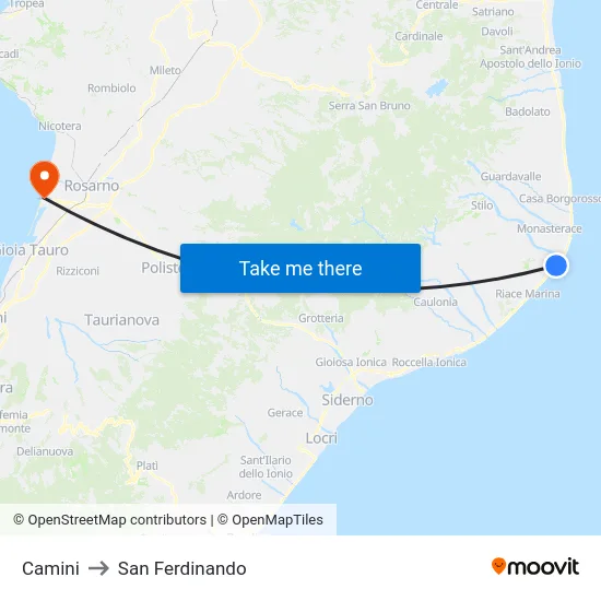 Camini to San Ferdinando map