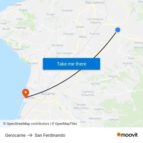 Gerocarne to San Ferdinando map
