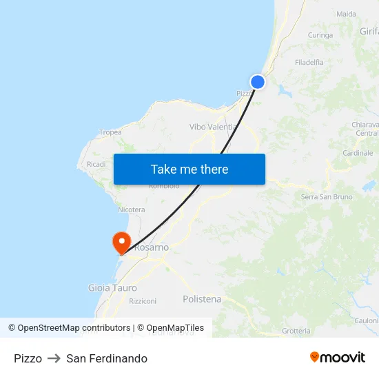 Pizzo to San Ferdinando map