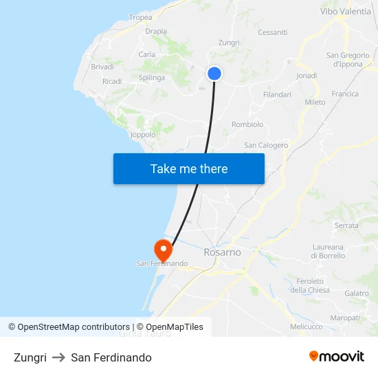 Zungri to San Ferdinando map
