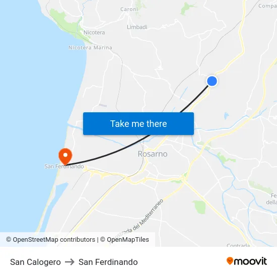 San Calogero to San Ferdinando map