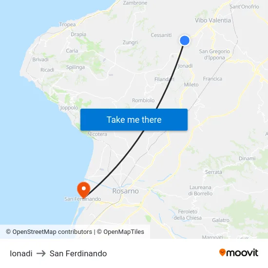 Ionadi to San Ferdinando map