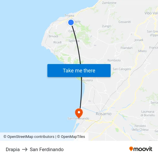 Drapia to San Ferdinando map