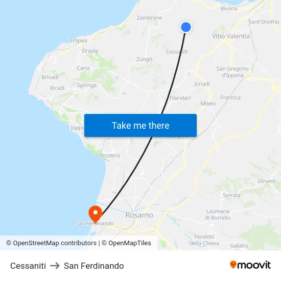 Cessaniti to San Ferdinando map