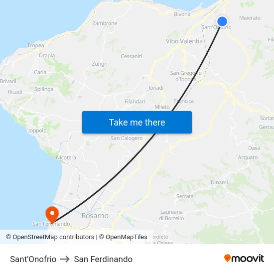 Sant'Onofrio to San Ferdinando map