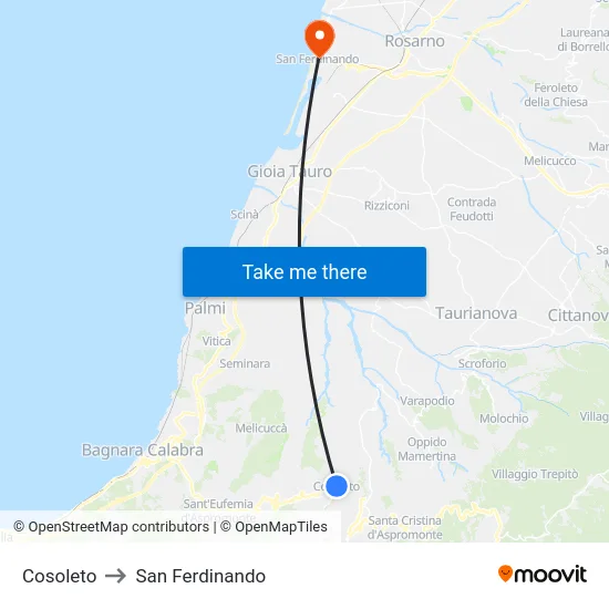 Cosoleto to San Ferdinando map