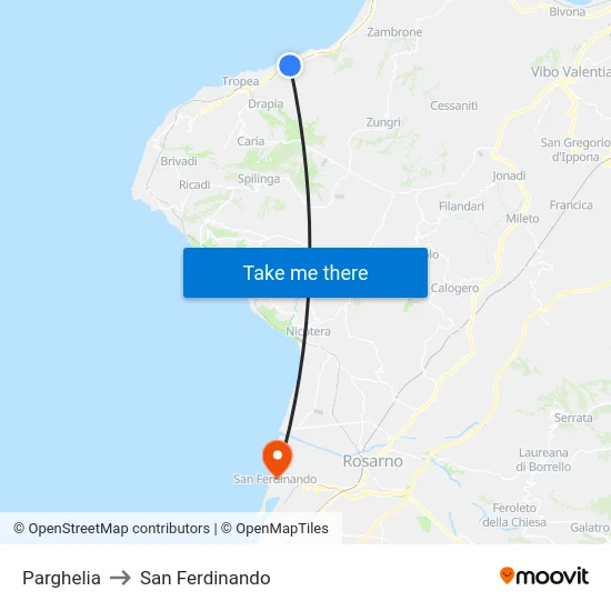 Parghelia to San Ferdinando map