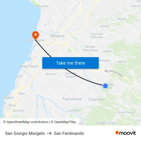 San Giorgio Morgeto to San Ferdinando map
