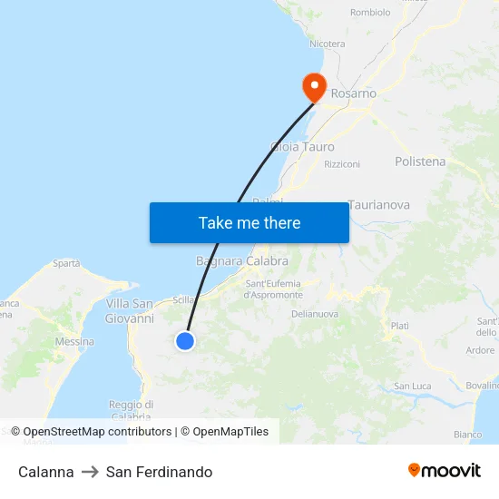 Calanna to San Ferdinando map