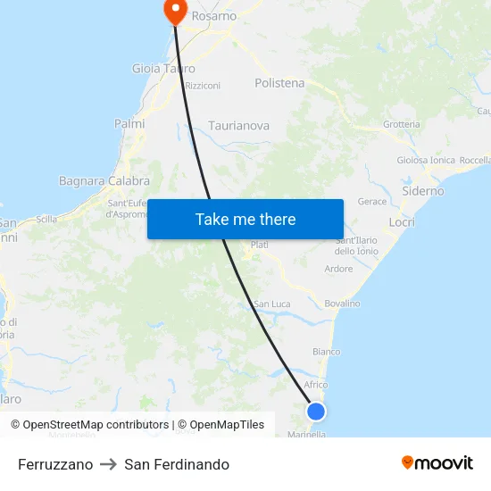 Ferruzzano to San Ferdinando map