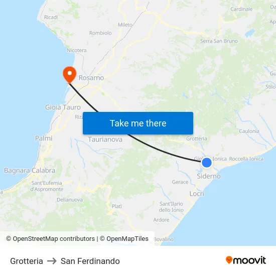 Grotteria to San Ferdinando map