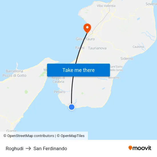 Roghudi to San Ferdinando map