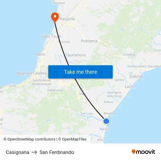 Casignana to San Ferdinando map