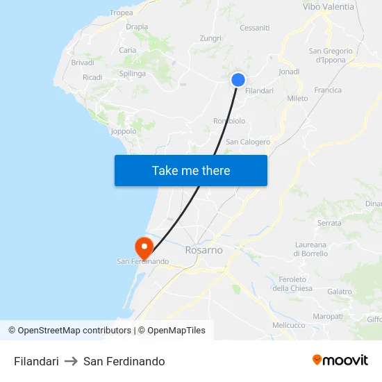 Filandari to San Ferdinando map