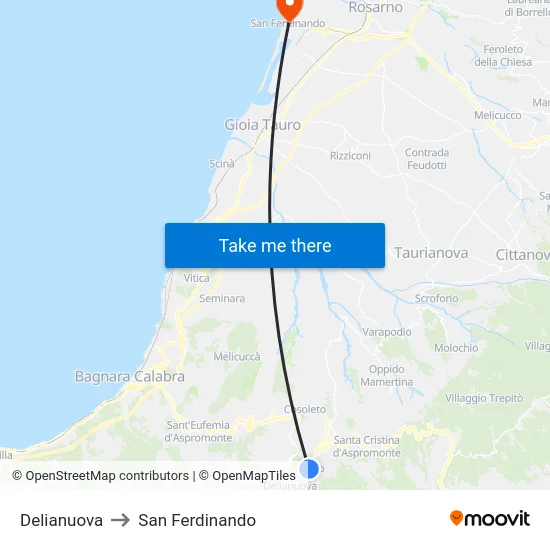 Delianuova to San Ferdinando map