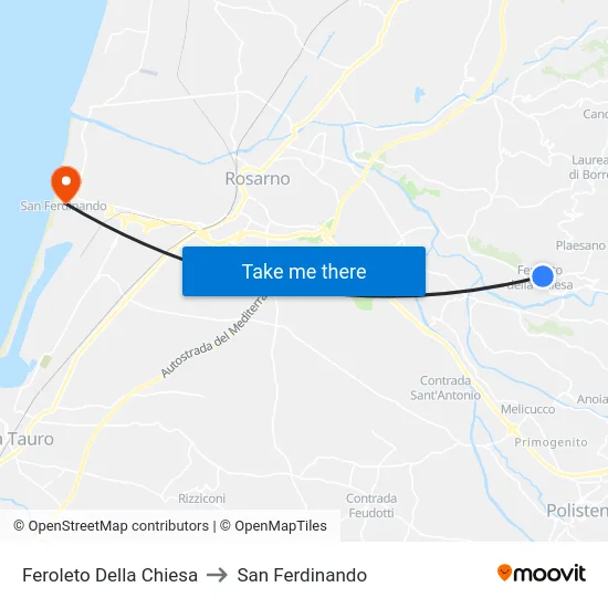 Feroleto Della Chiesa to San Ferdinando map