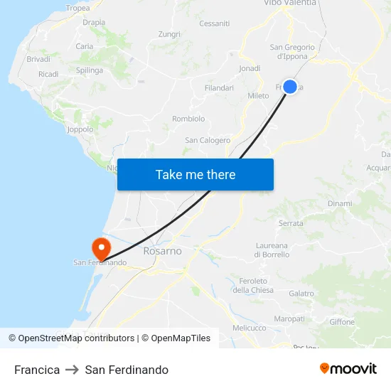 Francica to San Ferdinando map