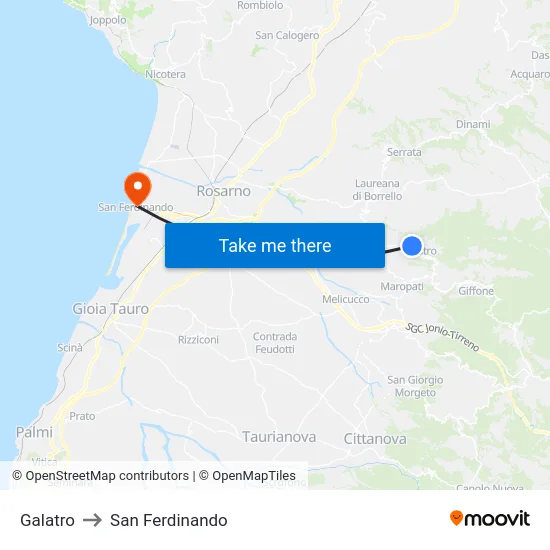 Galatro to San Ferdinando map
