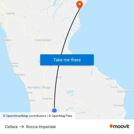 Cellara to Rocca Imperiale map