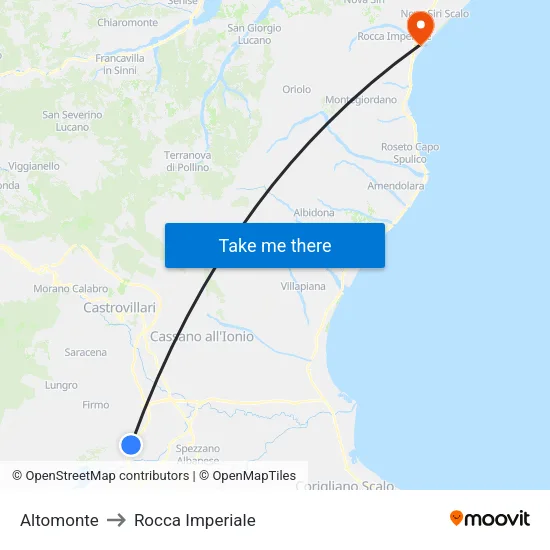 Altomonte to Rocca Imperiale map