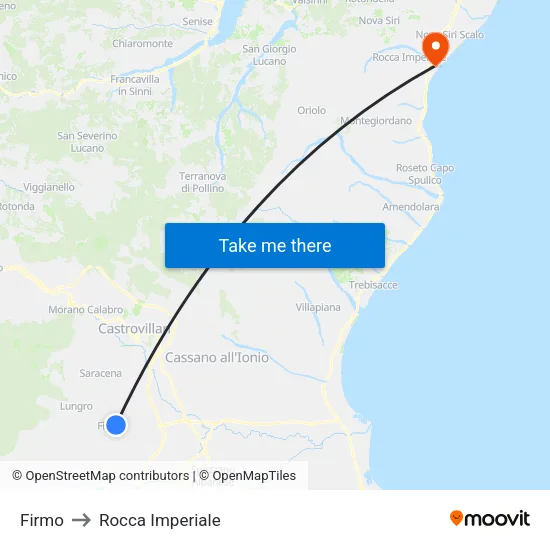 Firmo to Rocca Imperiale map