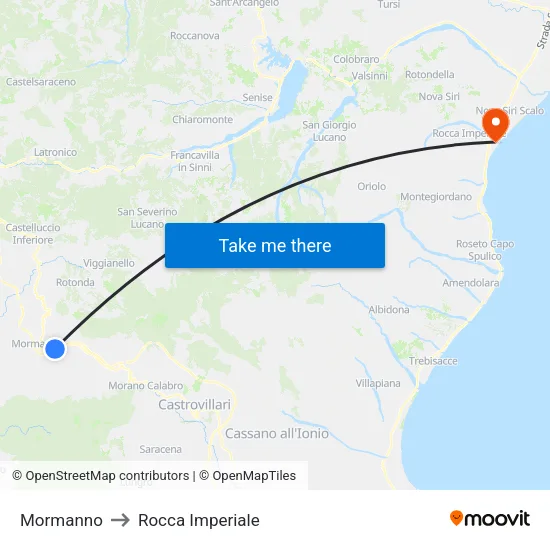 Mormanno to Rocca Imperiale map