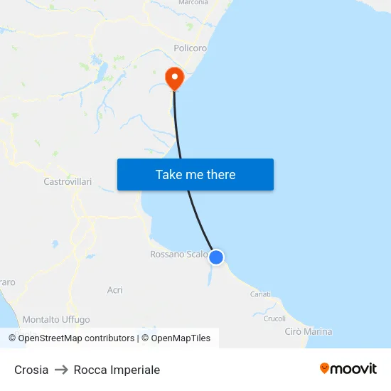 Crosia to Rocca Imperiale map