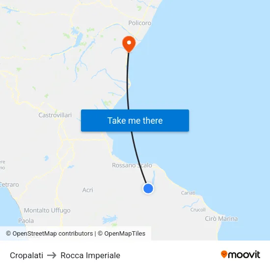 Cropalati to Rocca Imperiale map