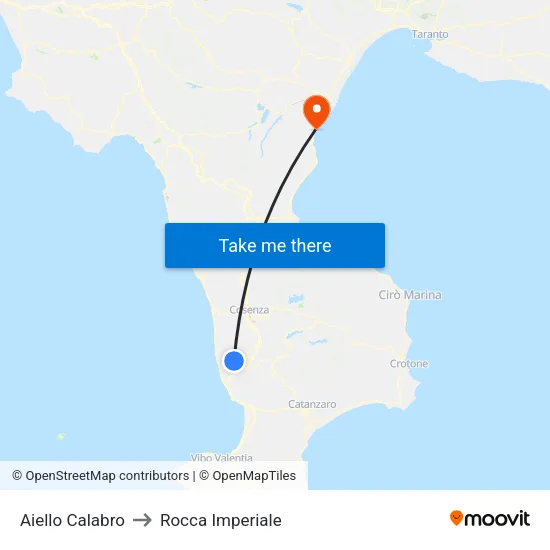 Aiello Calabro to Rocca Imperiale map