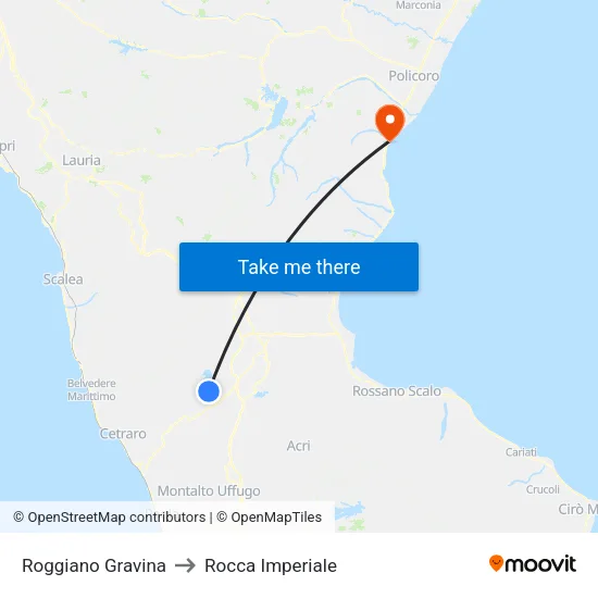 Roggiano Gravina to Rocca Imperiale map