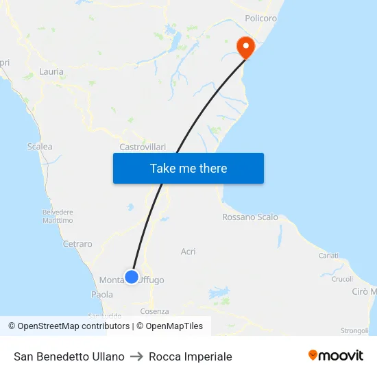 San Benedetto Ullano to Rocca Imperiale map