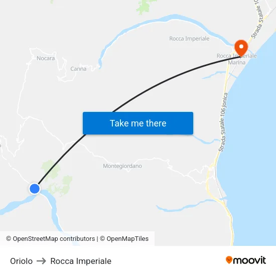 Oriolo to Rocca Imperiale map