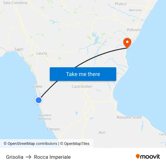 Grisolia to Rocca Imperiale map