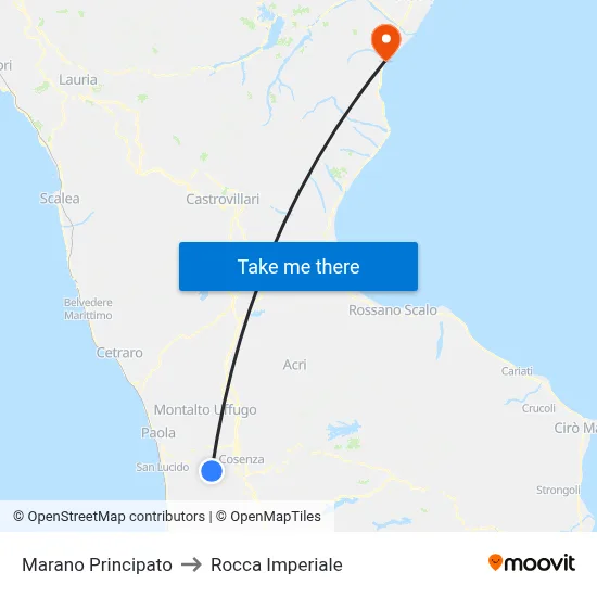 Marano Principato to Rocca Imperiale map