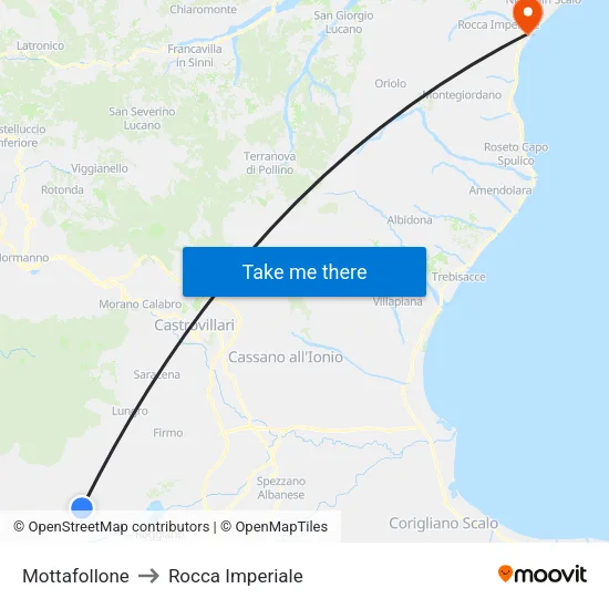 Mottafollone to Rocca Imperiale map
