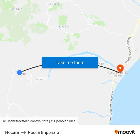 Nocara to Rocca Imperiale map