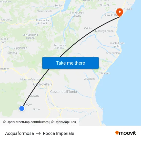 Acquaformosa to Rocca Imperiale map